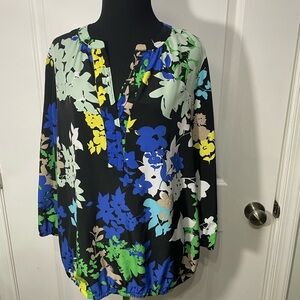 Dana Buchman Floral Print Women's Top - Black, Blue, Green Size Large CB-AQ